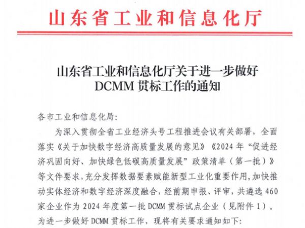 公司入选山东省DCMM贯标试点企业名单